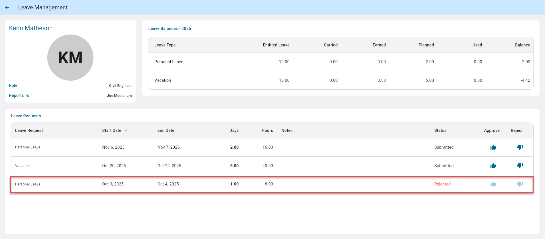 Screenshot of Leave Management.