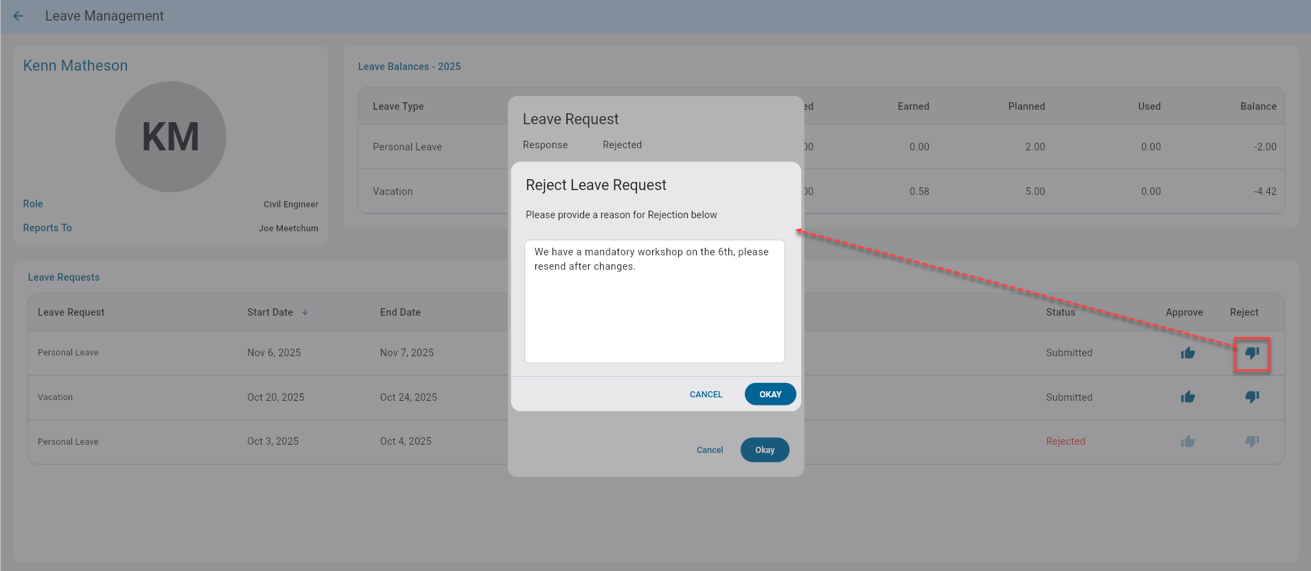 Screenshot of Leave Management.