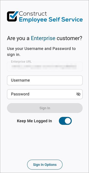 Screenshot of Construct Enterprise Login page.