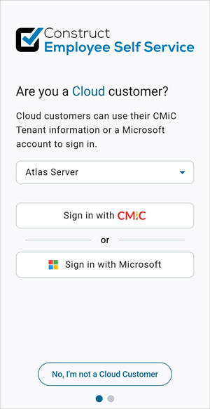 Screenshot of Construct ESS Cloud Login page.