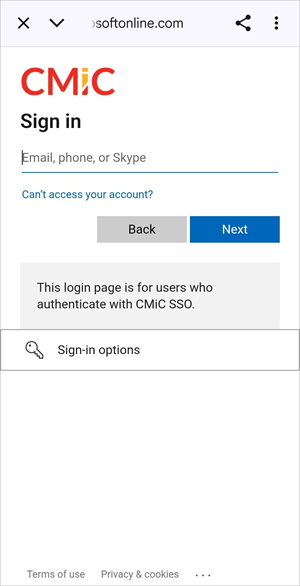 Screenshot of Construct ESS Cloud Login page.