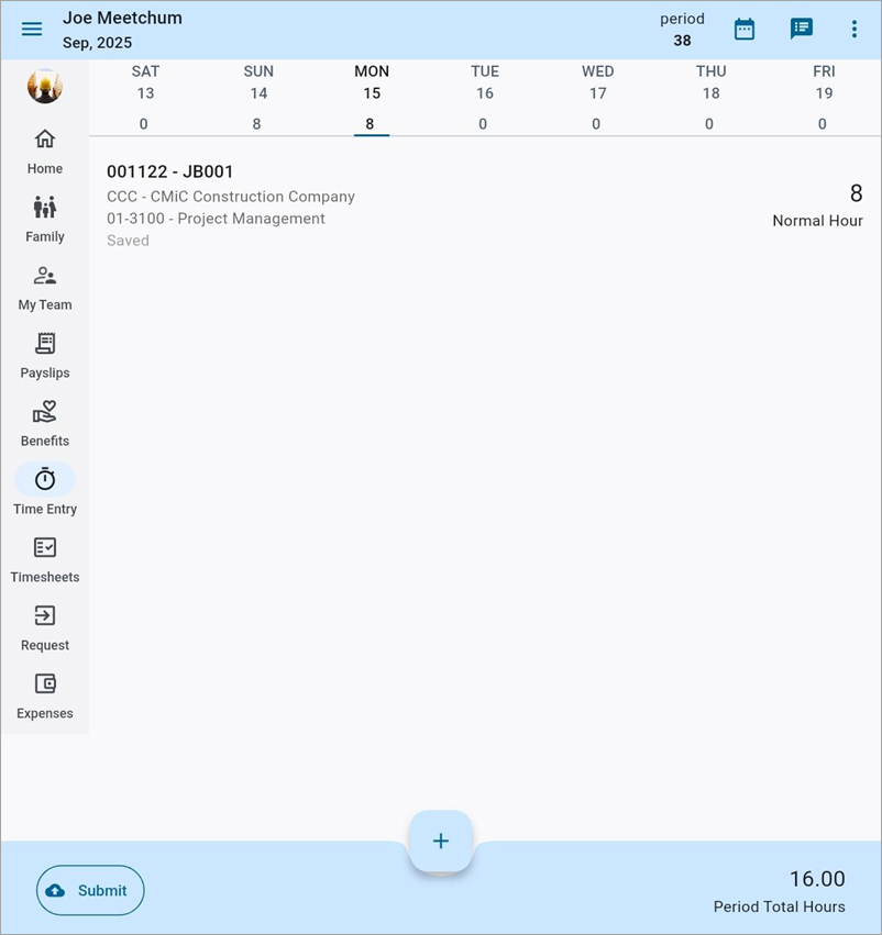 Screenshot of Personal Timesheet.