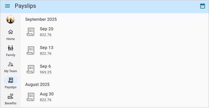 Screenshot of Payslips.