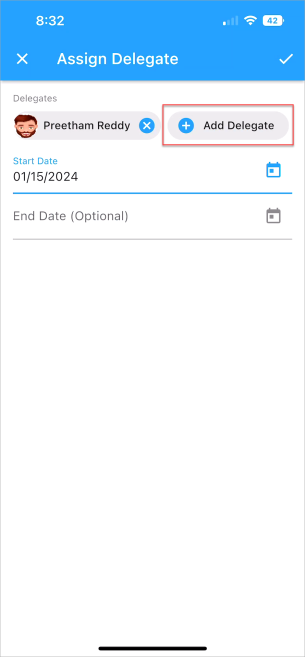 Screenshot of Assign Delegate screen highlighting the [Add Delegate] button.