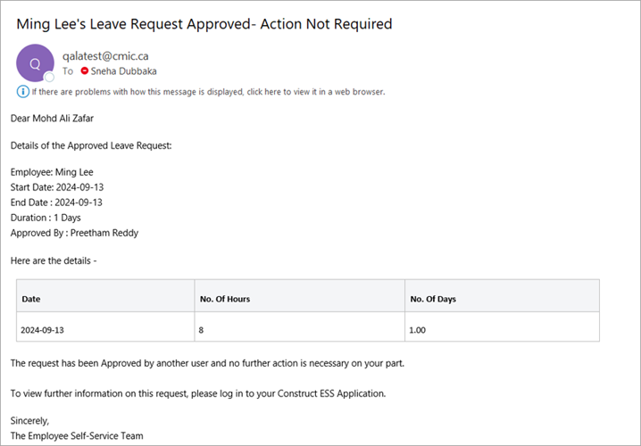 Screenshot of approve delegation email.