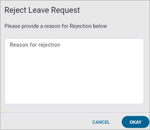 Screenshot of Rejection Request pop-up.