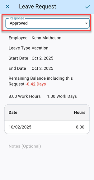 Screenshot of approved leave request.