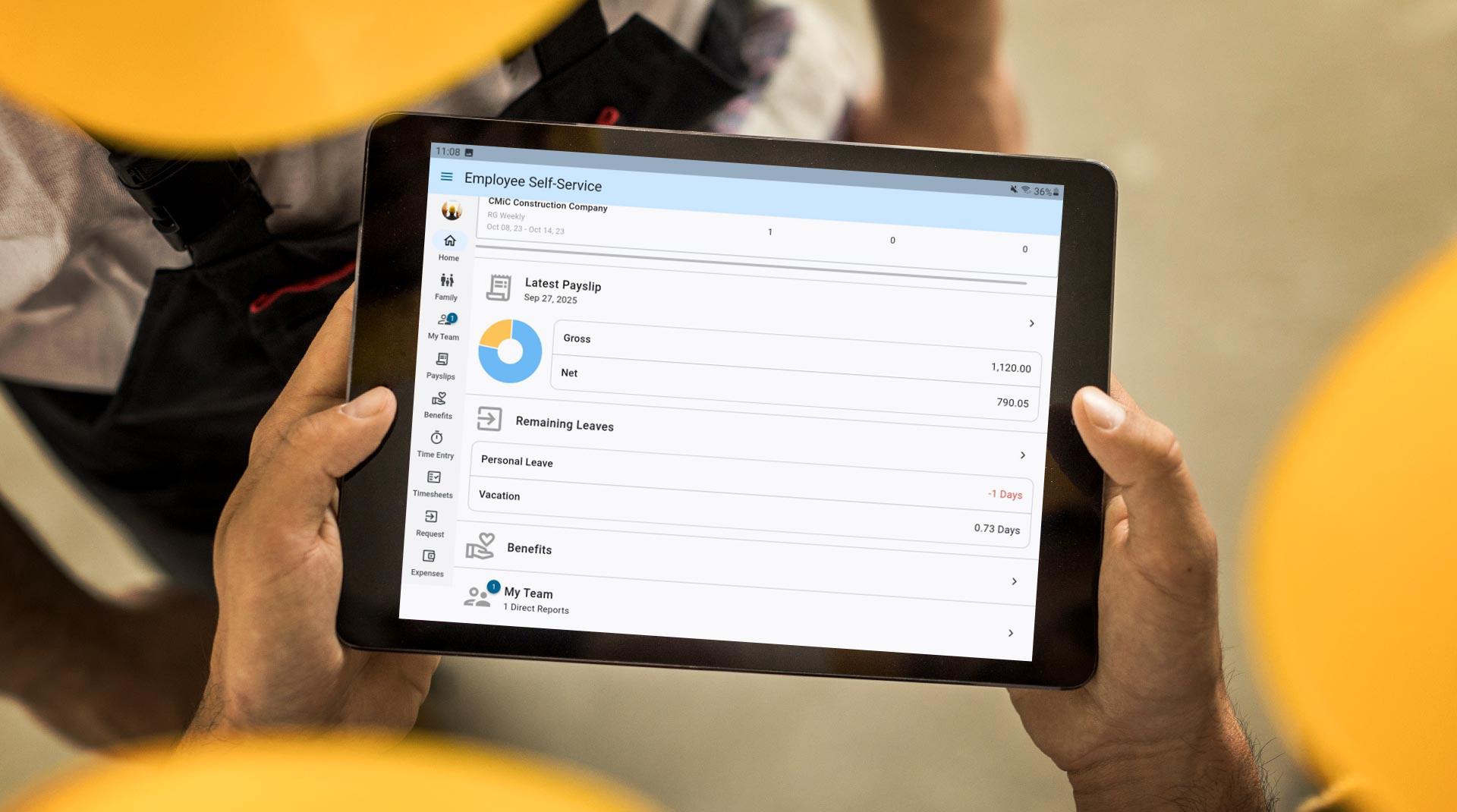 Image of Construct ESS on tablet in person's hands.