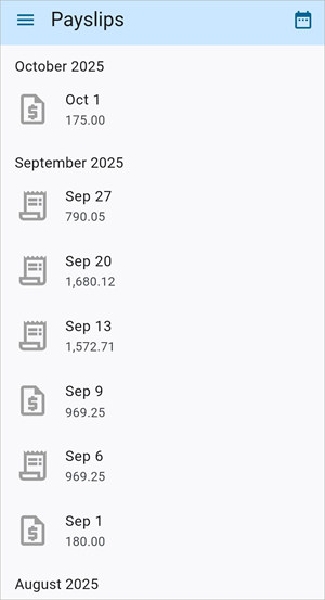 Screenshot of Payslips.