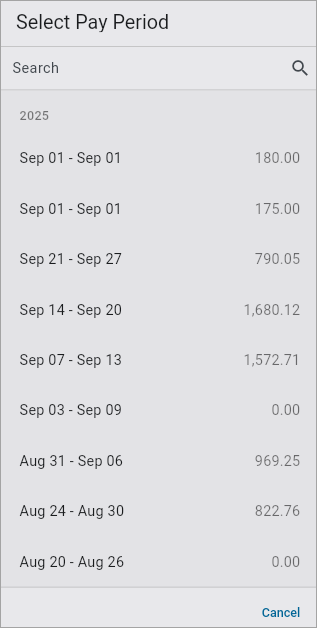Screenshot of Select Pay Period.