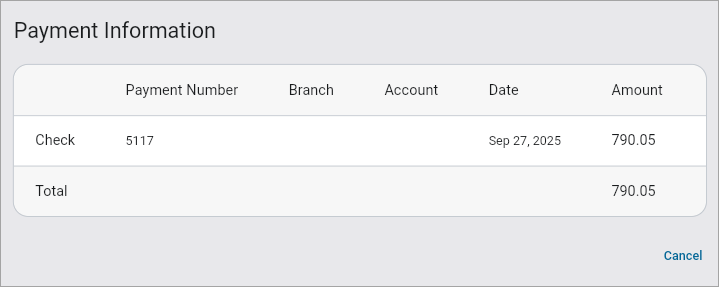 Screenshot of Payment Information.
