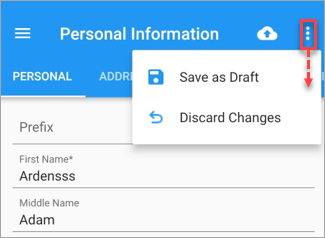 Screenshot of Personal Profile with "Discard Changes" menu option.