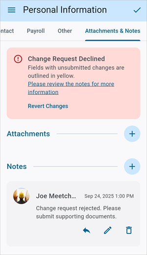 Screenshot of Attachments and Notes tab.
