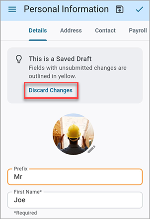 Screenshot of message with Discard Changes link.