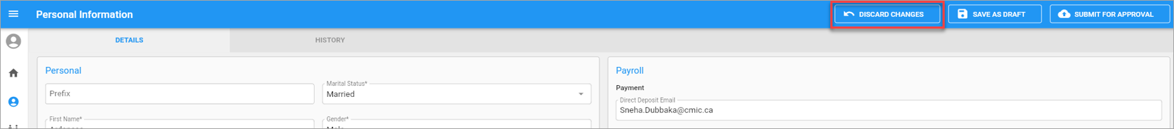Screenshot of Personal Profile with [Discard Changes] button.