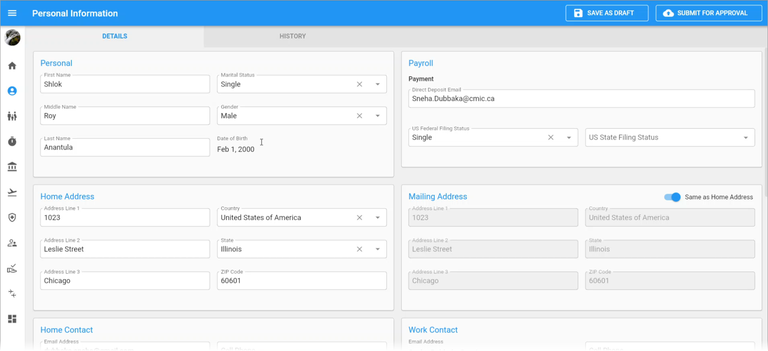 Screenshot of Personal Information.