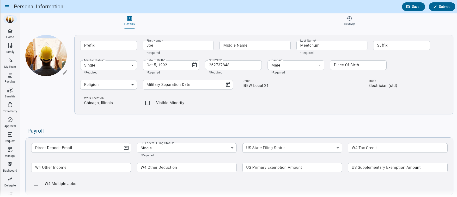 Screenshot of Personal Information.