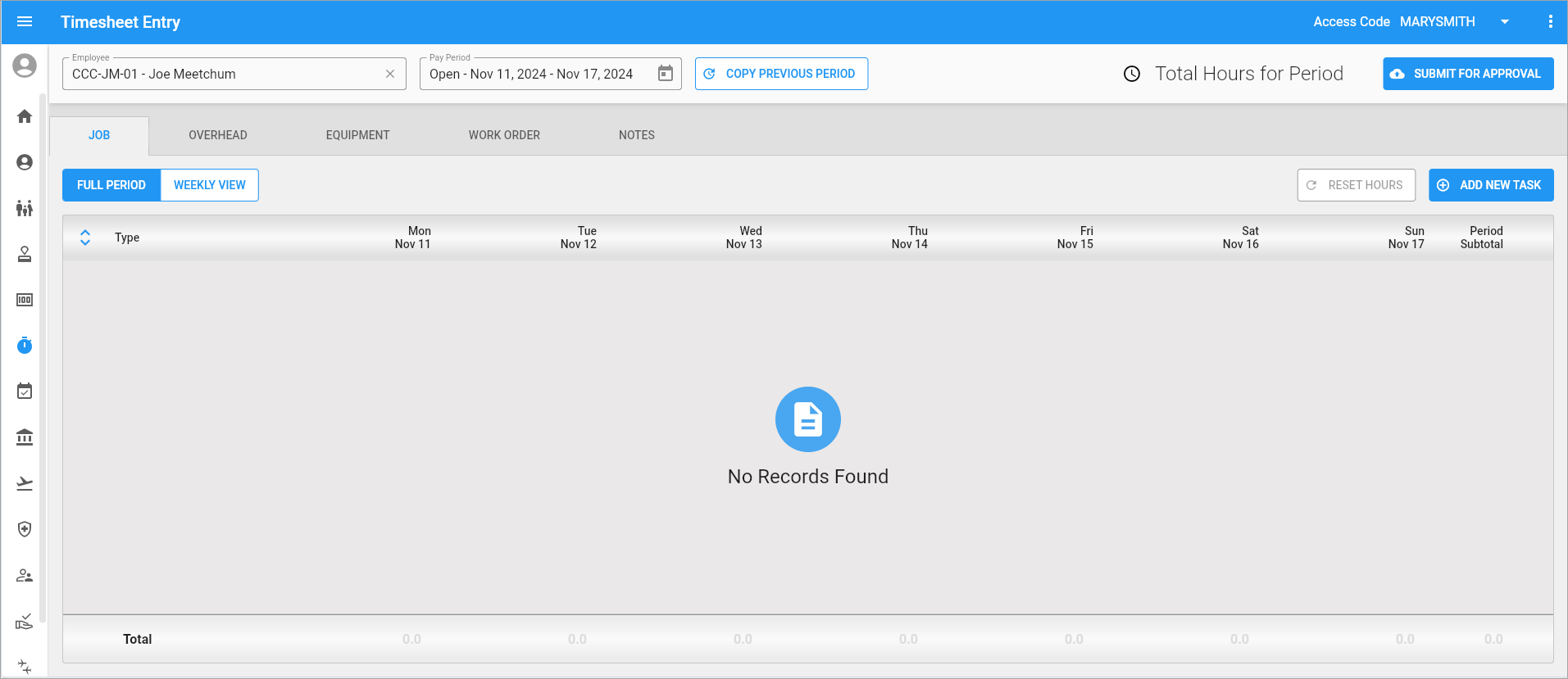 Screenshot of Timesheet Entry.