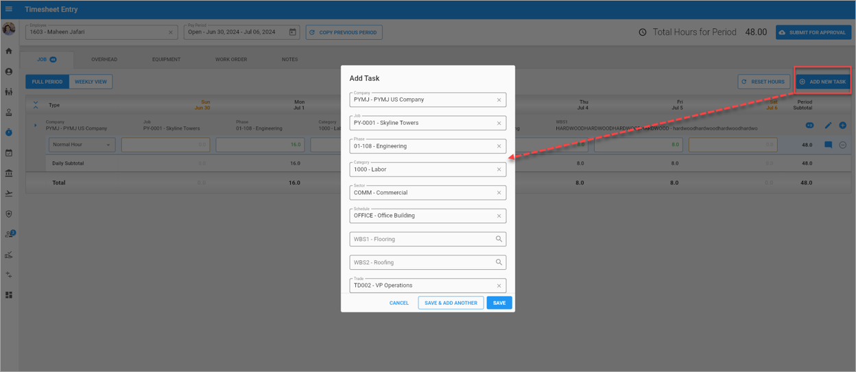Screenshot of Add Task pop-up window launched from [Add New Task] button.