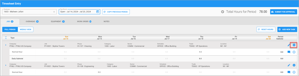 Screenshot of Timesheet Entry screen.
