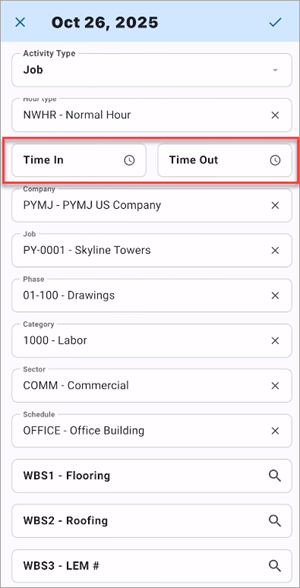 Screenshot of Personal Timesheet with fields highlighted.
