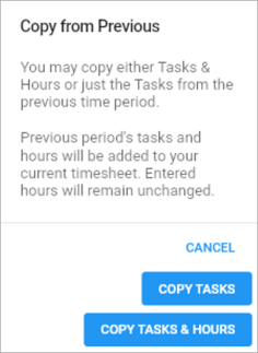 Screenshot of pop-up window launched from [Copy Previous Period] button.