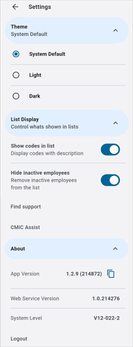 Screenshot of Settings.