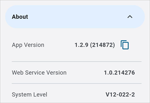 Screenshot of About drop-down in Settings.