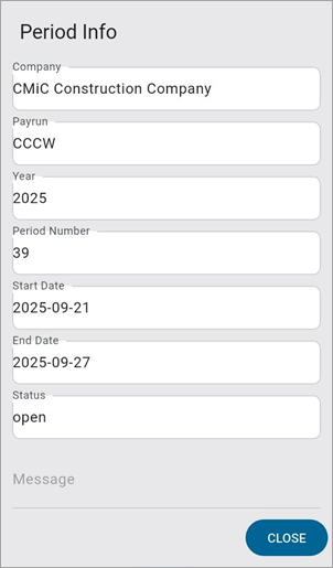 Screenshot of period information.