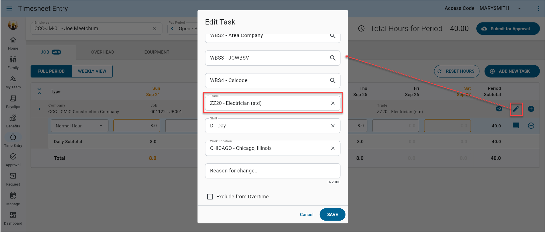 Screenshot of Edit Task pop-up window.