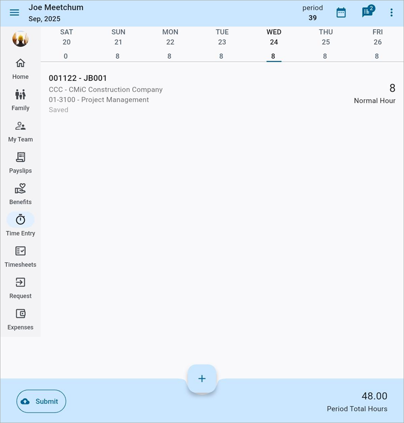 Screenshot of entering time.