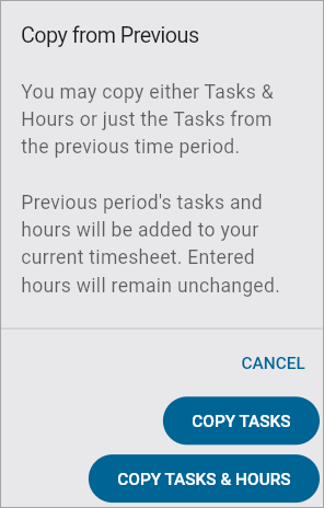 Screenshot of pop-up window launched from [Copy Previous Period] button.