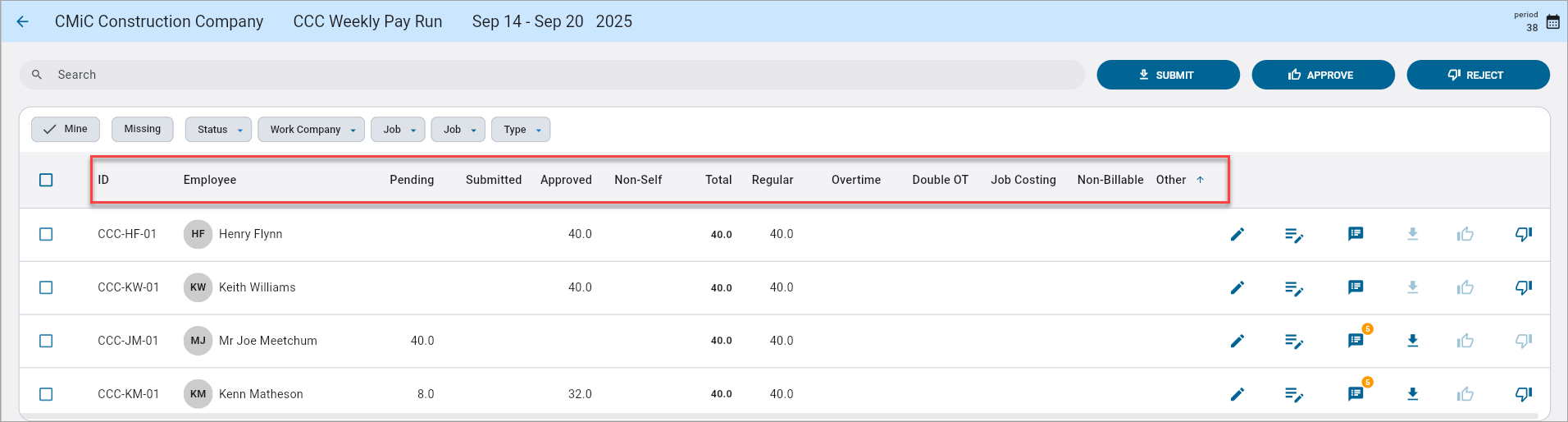 Screenshot of log with headerhighlighted.