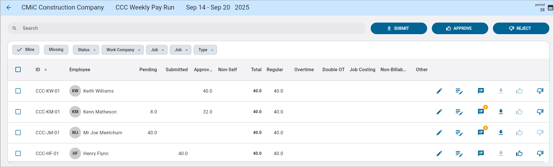 Screenshot of Time Approval with pay run.