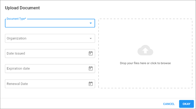 Screenshot of Upload Documents pop-up.
