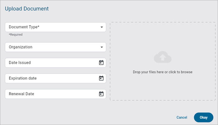 Screenshot of Upload Document pop-up.