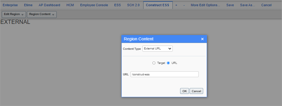 Screenshot of adding Construct ESS tab to the user's console.