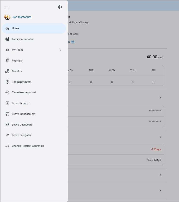 Screenshot of Construct ESS web deployment (desktop) version with Menu options enabled.