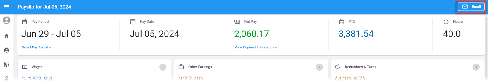 Screenshot of Payslip with Email button highlighted