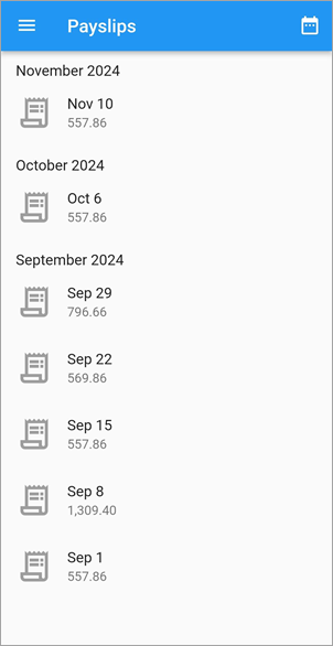 Screenshot of Payslips.