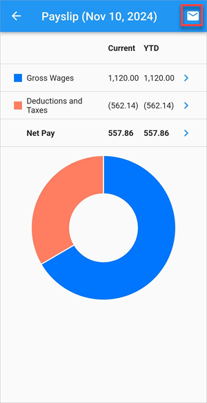 Screenshot of Payslip with Email icon highlighted.