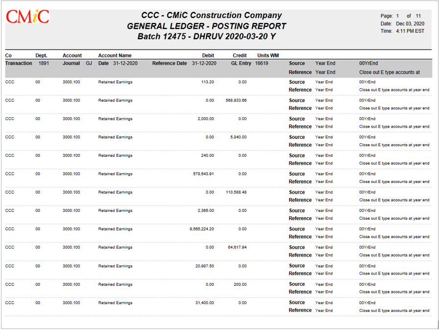 Image of sample GL posting report.