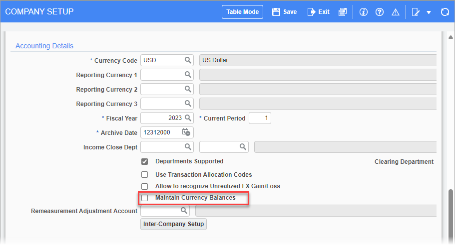 Screenshot of Company Setup