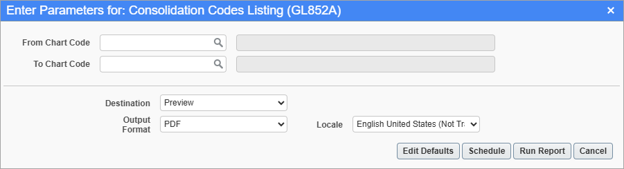 Screenshot of Consolidation Codes Listing.