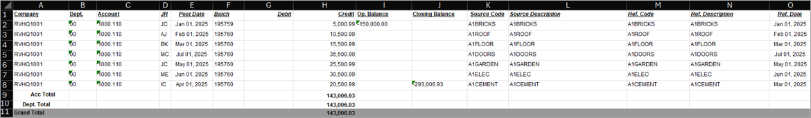 General Ledger - Detail Transaction Report (Excel) - Beta