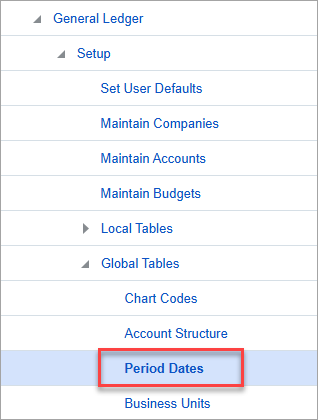 Screenshot of Treeview with Period Dates highlighted.