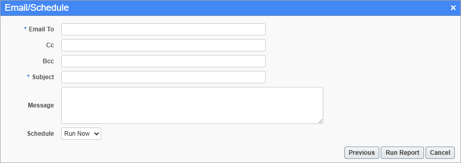 Screenshot of Email/Schedule screen.