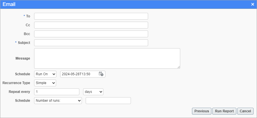 Screenshot of Email with simple recurrence type