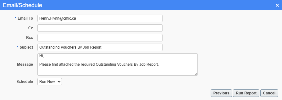 Screenshot of Email/Schedule.