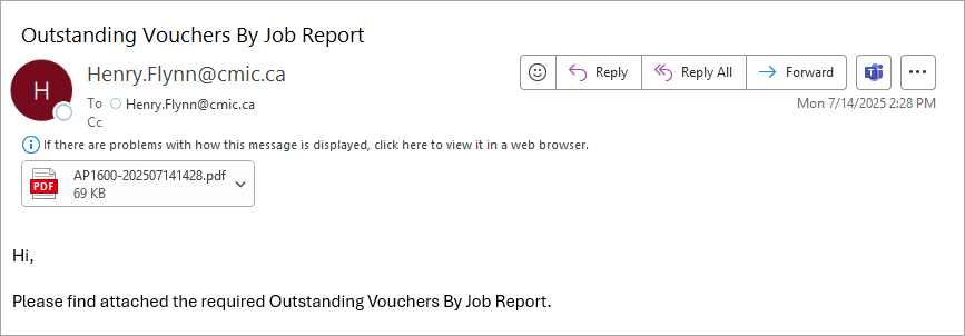 Image of sample email with report attached.